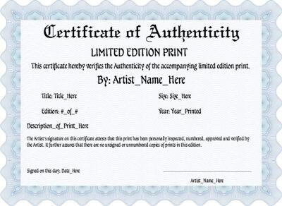 limited edition art print certificate